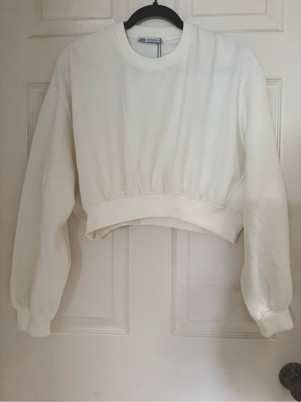 Zara Cream Cropped Crewneck Sweatshirt NWT